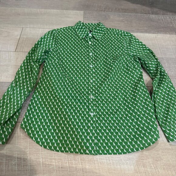 TALBOTS WOMENS GREEN LONG SLEEVE BUTTON UP SHIRT DOG PRINT 8P - Picture 2 of 8
